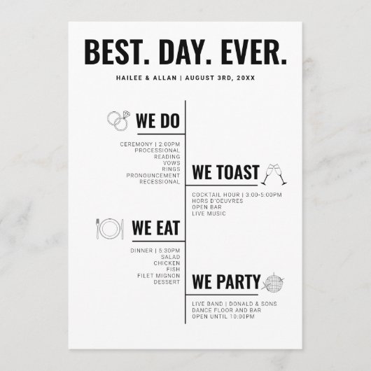 Best Day Ever Wedding Timeline Program Programmakaart (Voorkant)