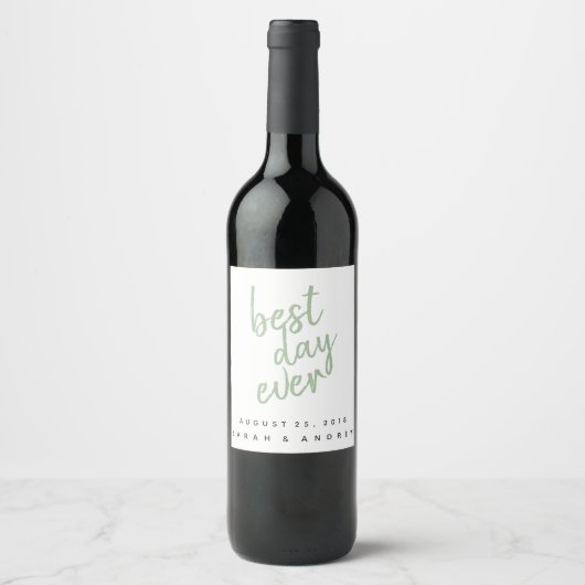 Best Day Sage Green Personalized Wine Label Wijn Etiket (Voorkant)