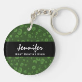 Best Dentist Ever Custom Name Green Leopard Sleutelhanger (Achterkant)