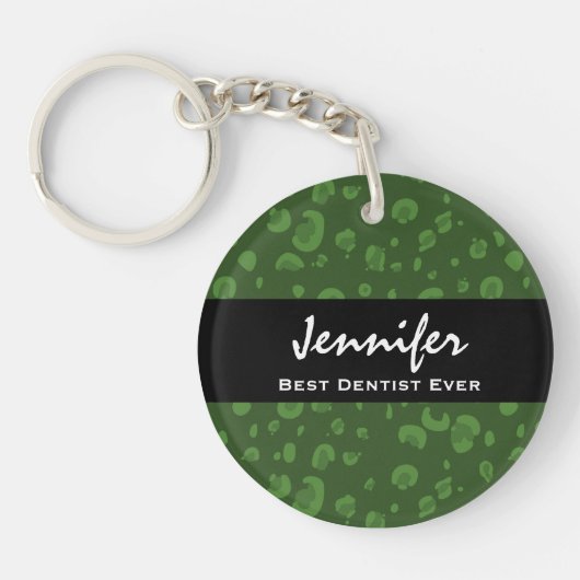 Best Dentist Ever Custom Name Green Leopard Sleutelhanger (Voorkant)