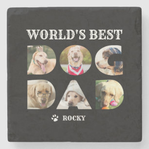 Best Dog Dad 6 Photo Collage Black Stenen Onderzetter