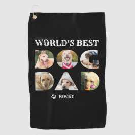Best Dog Dad 6 Photo Collage Paw Black Golfhanddoek