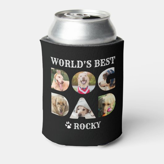 Best Dog Dad 6 Photo Collage Paw Hondenliefhebber Blikjeskoeler (Blikje Achterkant)