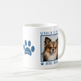 Best Dog Dad Blue Paw Print Name Pet Photo Koffiemok