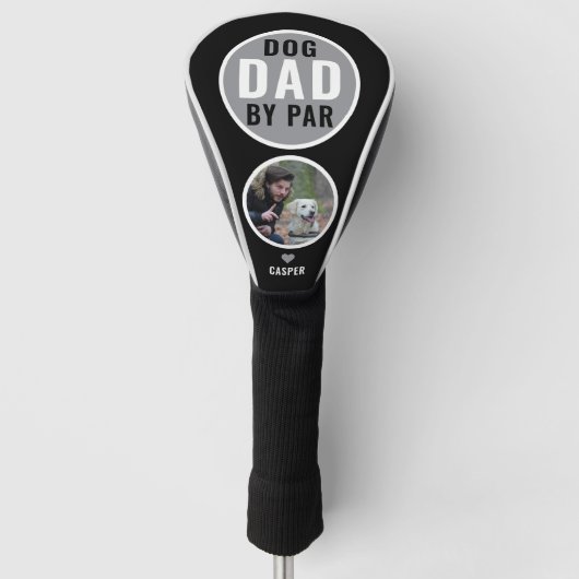 Best Dog Dad By Par Golf Gift Naam Foto Zwart Golfheadcover (Voorkant)