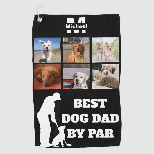Best Dog Dad By Par Golf met aangepaste 6 foto's Golfhanddoek (Voorkant)