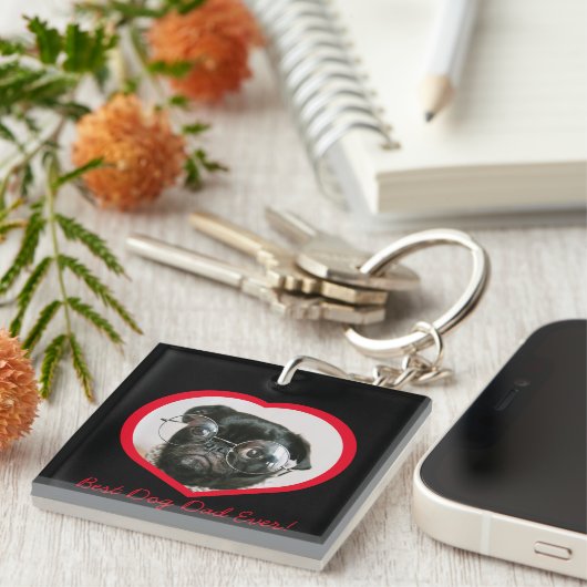 Best Dog Dad, custom hart foto Sleutelhanger (Voorkant Rechts)