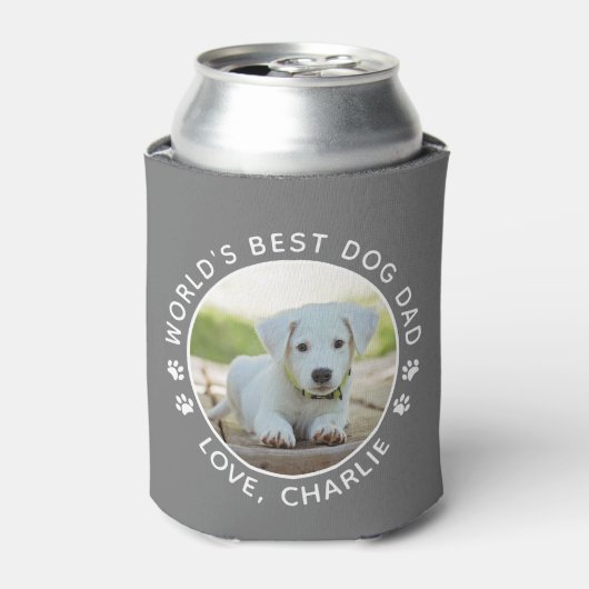 Best Dog Dad Cute Custom Pet Photo ter wereld Blikjeskoeler (Blikje Voorkant)
