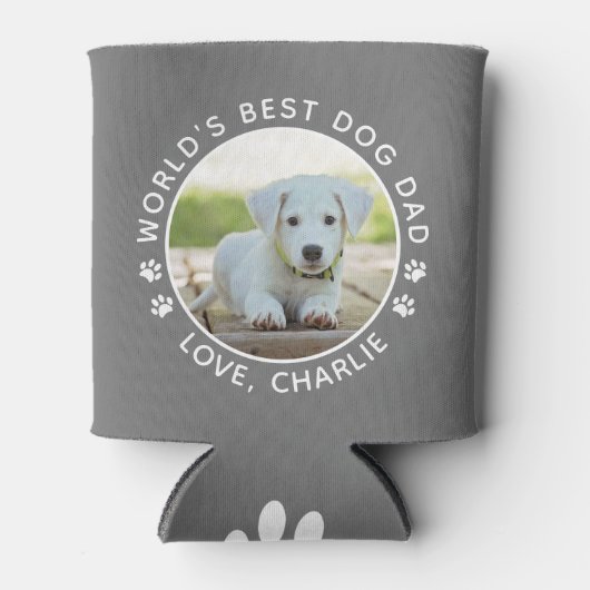 Best Dog Dad Cute Custom Pet Photo ter wereld Blikjeskoeler (Voorkant)
