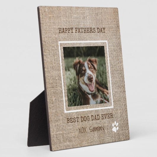 Best Dog Dad Ever Burlap Photo Vaderdag Fotoplaat (Zijkant)