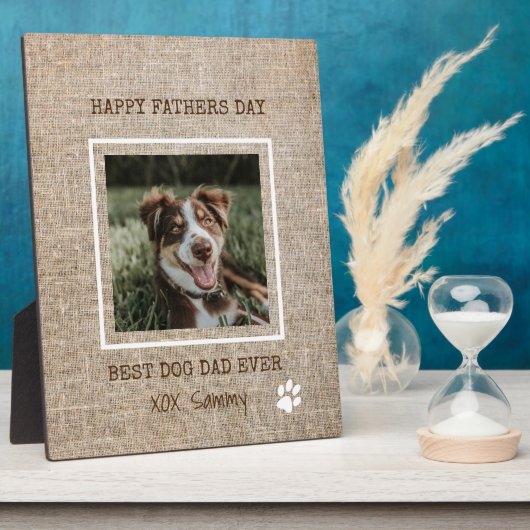 Best Dog Dad Ever Burlap Photo Vaderdag Fotoplaat (Zijkant)