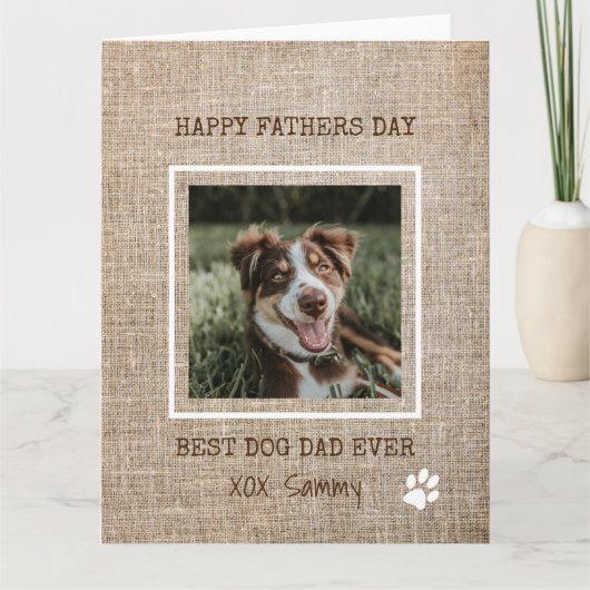 Best Dog Dad Ever Burlap Photo Vaderdag Kaart (Voorkant)