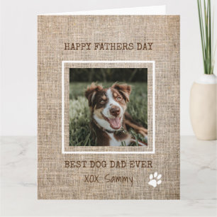 Best Dog Dad Ever Burlap Photo Vaderdag Kaart