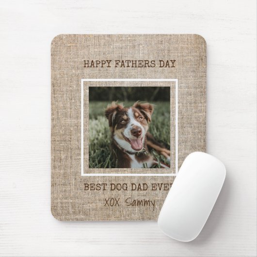 Best Dog Dad Ever Burlap Photo Vaderdag Muismat (Met muis)