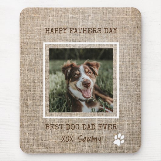 Best Dog Dad Ever Burlap Photo Vaderdag Muismat (Voorkant)
