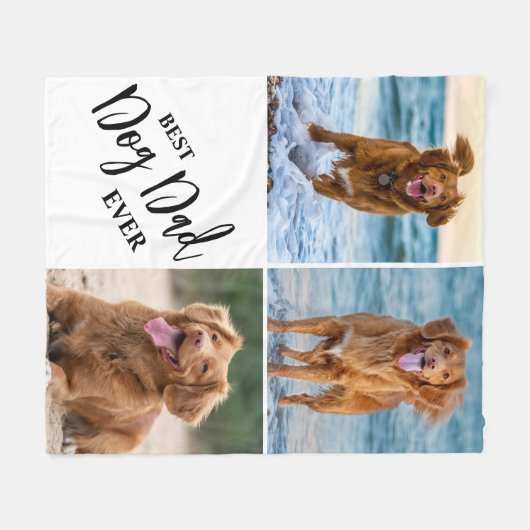 Best Dog Dad Ever Dog Lover Photo Collage Pet Fleece Deken (Voorkant (Horizontaal))