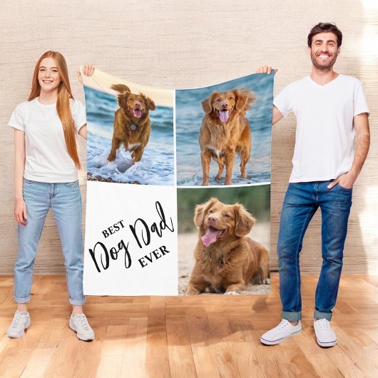 Best Dog Dad Ever Dog Lover Photo Collage Pet Fleece Deken