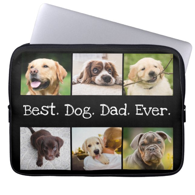 Best Dog Dad Ever Photo Collage in Black and White Laptop Sleeve (Voorkant)