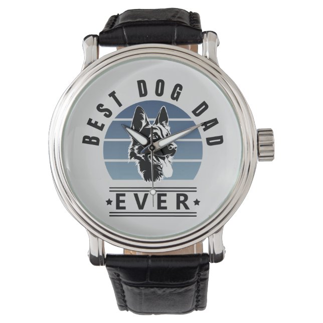 Best Dog Dad Ever Retro Sunset Horloge (Voorkant)