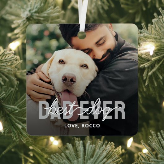 Best Dog Dad Oog Pet Photo Metalen Ornament (Insitu)