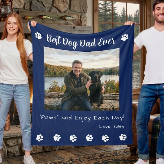 Best Dog Dad Paws Blue Pet Photo Fleece Deken