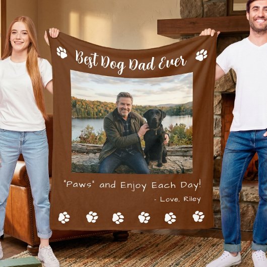 Best Dog Dad Paws Brown Pet Photo Fleece Deken