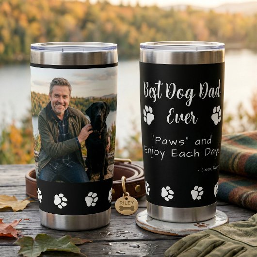 Best Dog Dad Paws Pet Black Photo Coffee Geïsoleerde Drinkbeker