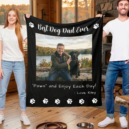 Best Dog Dad Paws Pet Black Photo Fleece Deken