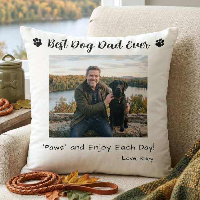 Best Dog Dad Paws Pet Photo White Kussen (Creator heeft geüpload)