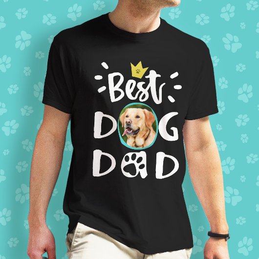 Best Dog Dad Pet Photo Paw Print White Text Fun T-shirt