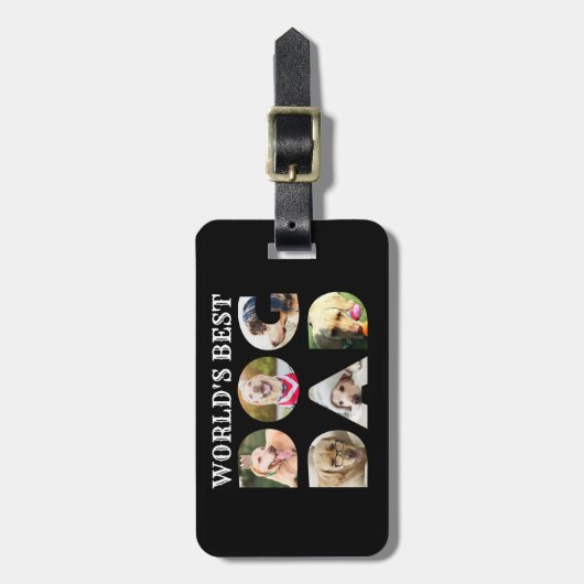Best Dog Dad Quote 6 Photo Collage Black Bagagelabel (Voorkant verticaal)
