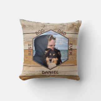 Best Dog Dad Rustic Wood Custom Photo Kussen