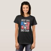 Best Dog Dad ver Pit Bull Terrier American Flag 4 T-shirt (Voorkant volledig)