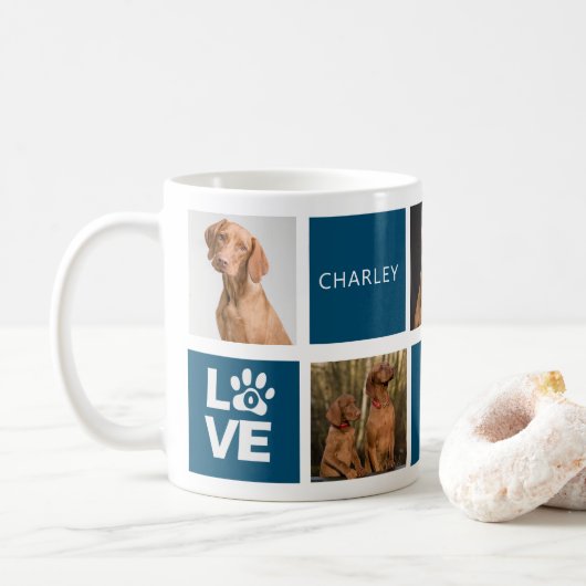 Best Dog Ever Donkerblauw gepersonaliseerd 5 foto  Koffiemok (Met donut)
