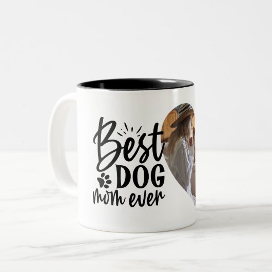 Best Dog Ma Ever Name Pet Foto Tweekleurige Koffiemok (Voorkant links)