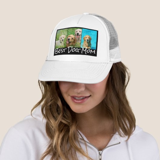 Best Dog Mam 3 Photo Collage Trucker Hat Trucker Pet (In situ)