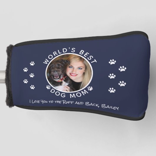 Best Dog Mam Custom Pet Foto Name Navy Blue Golfheadcover (Voorkant)