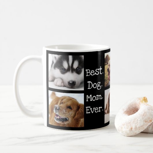 Best Dog Mam Ever Pet Foto Persoonlijk Zwart Koffiemok (Met donut)