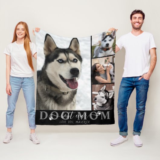Best Dog Mam Ever Script Pakt 4 Foto zwart Fleece Deken (In situ)