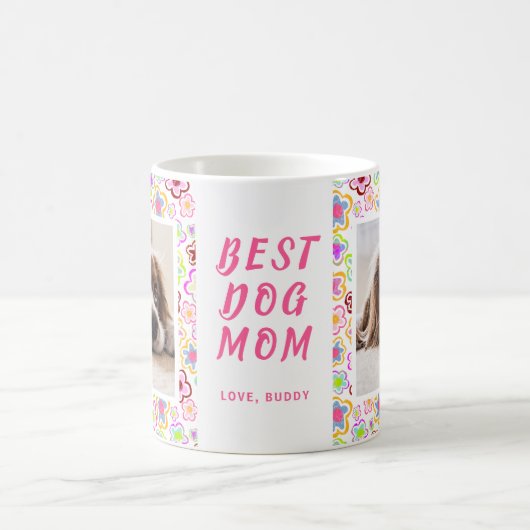 Best Dog Mam Flower Pattern Foto Koffiemok (Center)