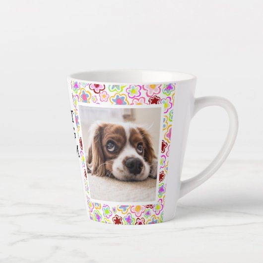 Best Dog Mam Flower Pattern Foto Latte Mok (Rechts)