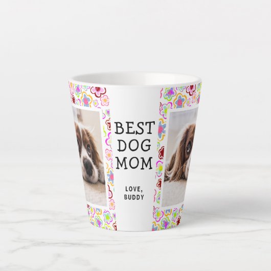 Best Dog Mam Flower Pattern Foto Latte Mok (Voorkant)