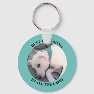 Best Dog Mam Foto van Cute White Puppy Dog Blue Sleutelhanger