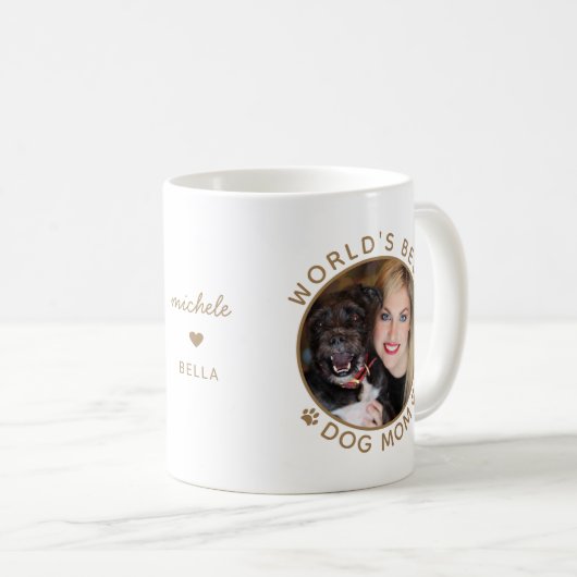 Best Dog Mam Gold Custom Name Pet Photo Koffiemok (Voorkant rechts)