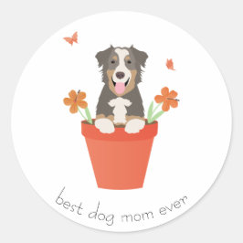 Best Dog Mam ooit Australische herderbloem Ronde Sticker