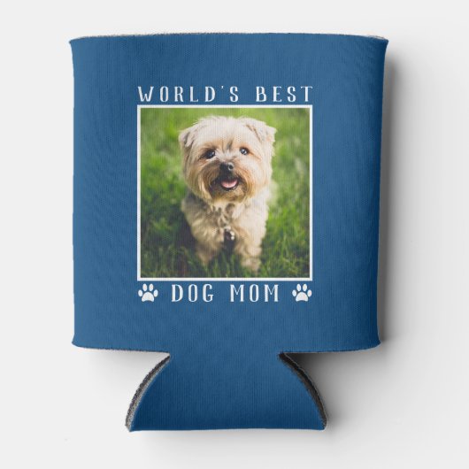 Best Dog Mam Paw Drukt Foto op Blauw Blikjeskoeler (Voorkant)