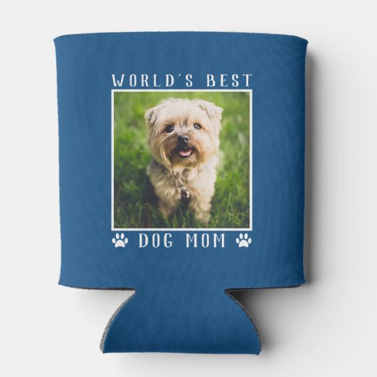 Best Dog Mam Paw Drukt Foto op Blauw Blikjeskoeler (Achterkant)