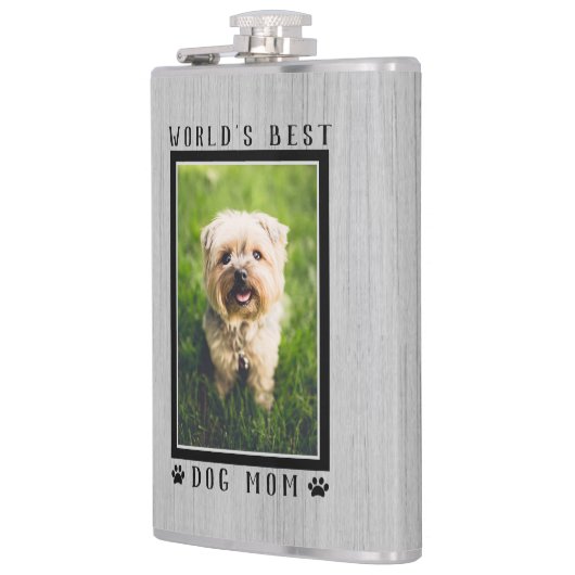 Best Dog Mam Paw Drukt Foto Rustic Wood Heupfles (Links)