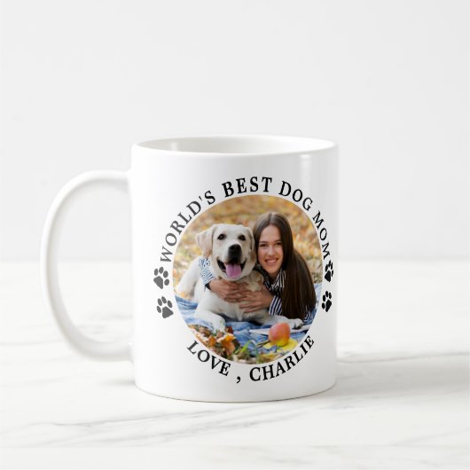 Best Dog Mam Paw Drukt Pet Foto Koffiemok (Links)