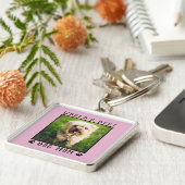 Best Dog Mam Paw Drukt Pet Foto Roze Sleutelhanger (Zijkant)